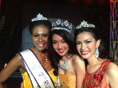 Congratulations Philippines! Angel Barrameda is 1st Runner up in Miss Southeast Asian 2013 (right),  the winner (middle) is from Bangkok, Thailand and the 2nd Runner up (right) is from Merauke, Indonesia